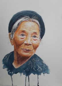 Portrait d'une femme Mong fleurie
